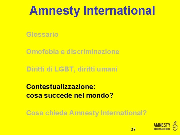 Amnesty International Glossario Omofobia e discriminazione Diritti di LGBT, diritti umani Contestualizzazione: cosa succede