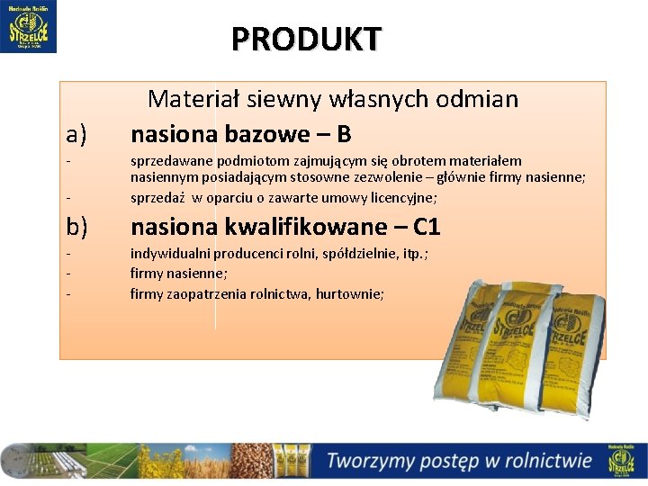 PRODUKT a) - Materiał siewny własnych odmian nasiona bazowe – B - sprzedawane podmiotom