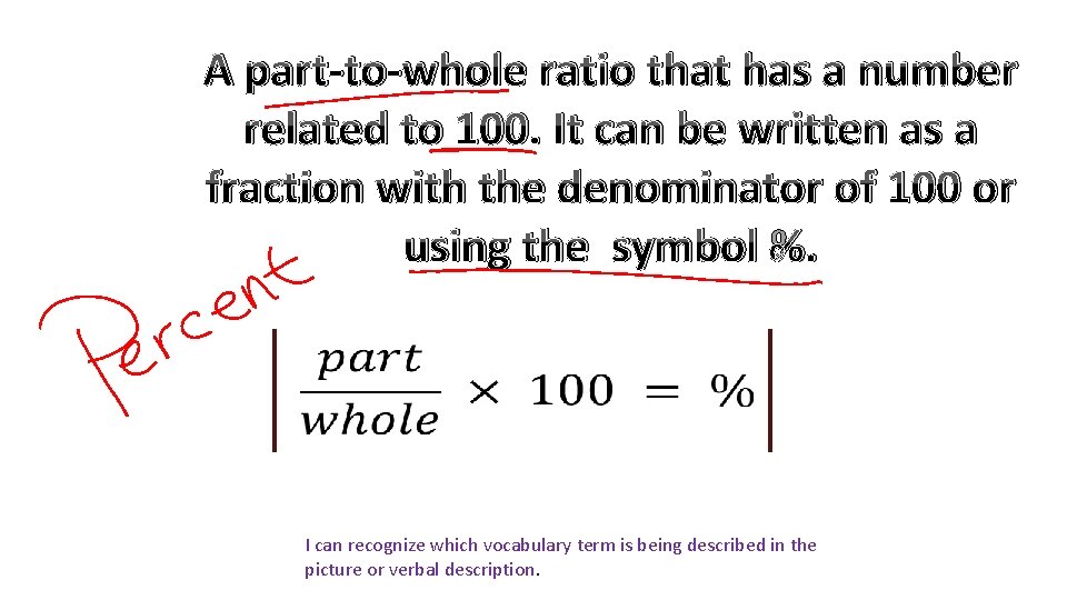 A part-to-whole ratio that has a number related to 100. It can be written