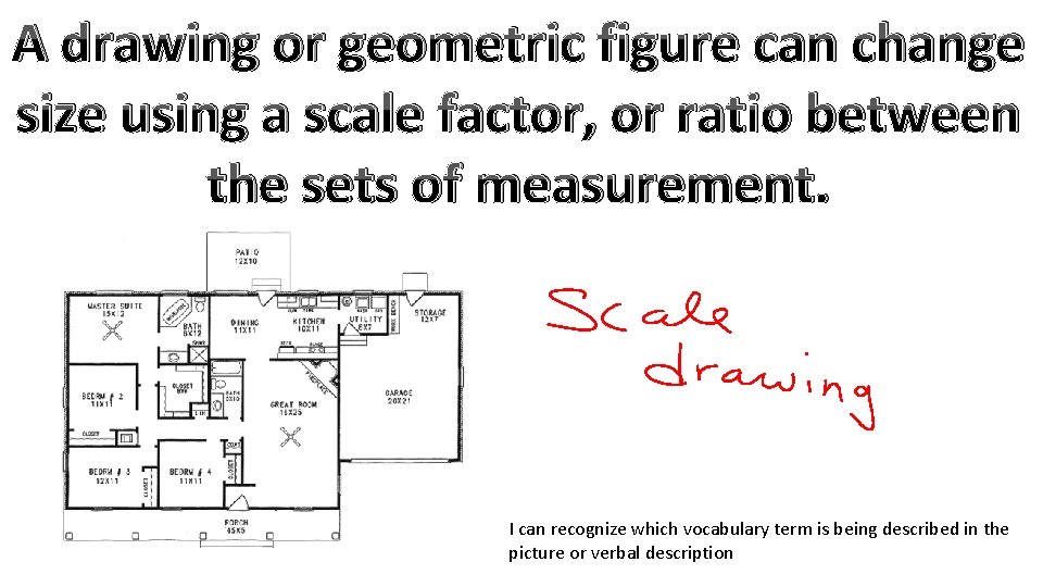 A drawing or geometric figure can change size using a scale factor, or ratio