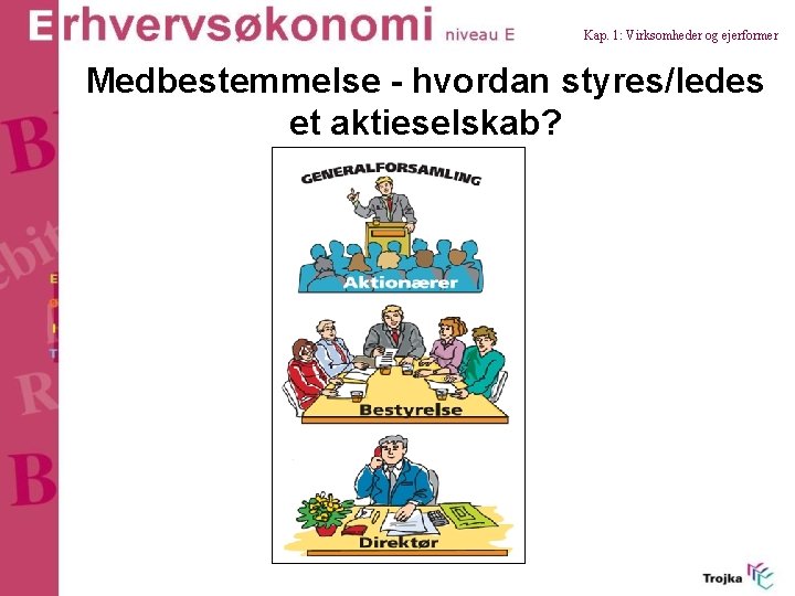 Kap. 1: Virksomheder og ejerformer Medbestemmelse - hvordan styres/ledes et aktieselskab? 