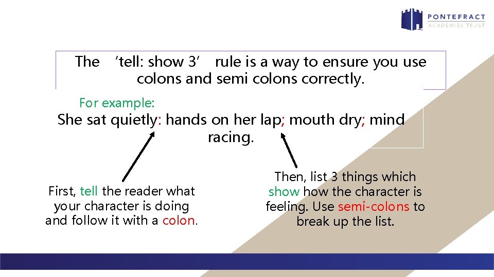 The ‘tell: show 3’ rule is a way to ensure you use colons and