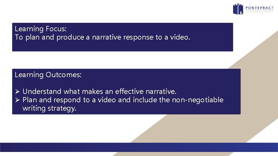 Learning Focus: To plan and produce a narrative response to a video. Learning Outcomes: