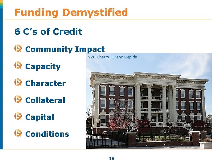 Funding Demystified 6 C’s of Credit Community Impact 920 Cherry, Grand Rapids Capacity Character Funding Demystified 6 C’s of Credit Community Impact 920 Cherry, Grand Rapids Capacity Character
