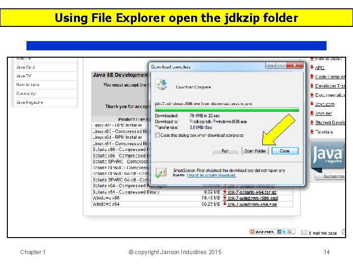 Using File Explorer open the jdkzip folder Chapter 1 © copyright Janson Industries 2015