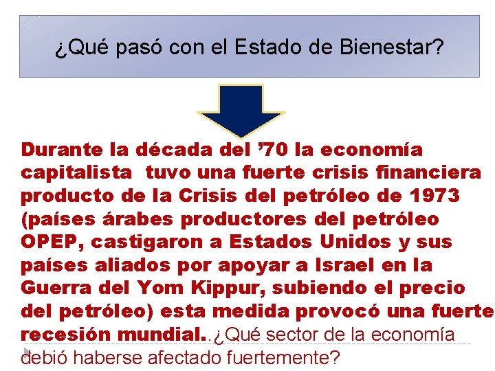 ¿Qué pasó con el Estado de Bienestar? Durante la década del ’ 70 la