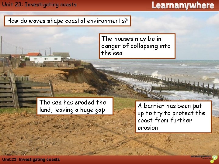 Geography Unit 23: Investigating coasts How do waves shape coastal environments? The houses may