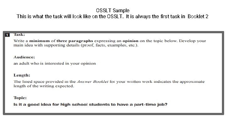OSSLT Sample This is what the task will look like on the OSSLT. It