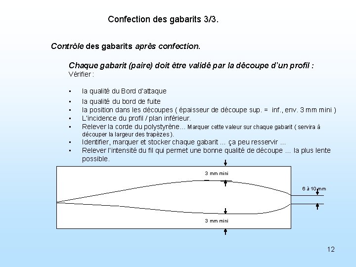 Confection des gabarits 3/3. Contrôle des gabarits après confection. Chaque gabarit (paire) doit être