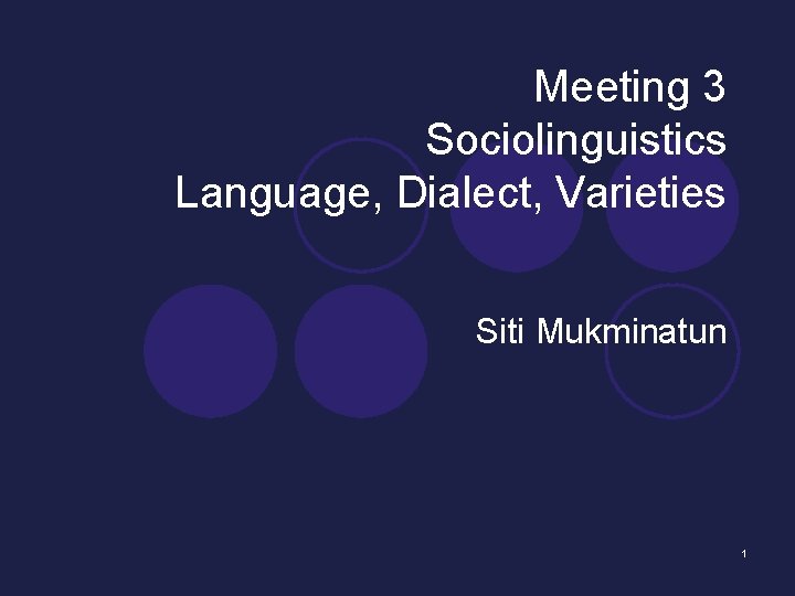 Meeting 3 Sociolinguistics Language, Dialect, Varieties Siti Mukminatun 1 