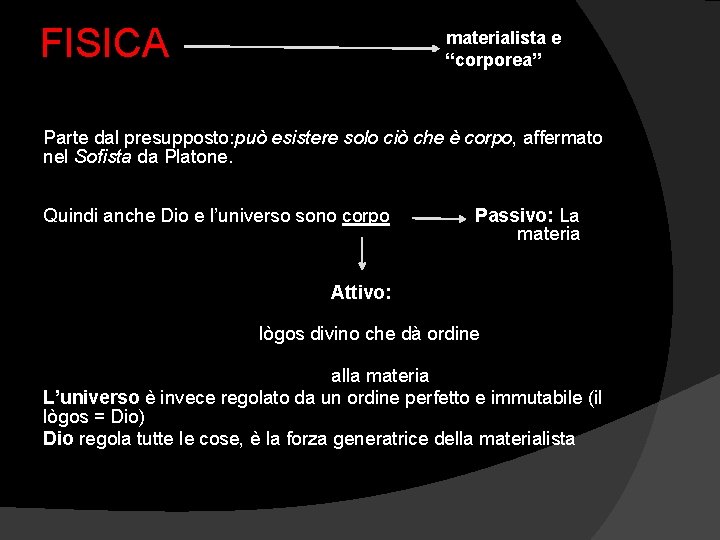 FISICA materialista e “corporea” Parte dal presupposto: può esistere solo ciò che è corpo,