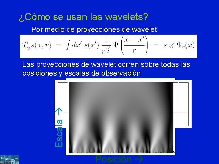 ¿Cómo se usan las wavelets? Por medio de proyecciones de wavelet Escala Las proyecciones