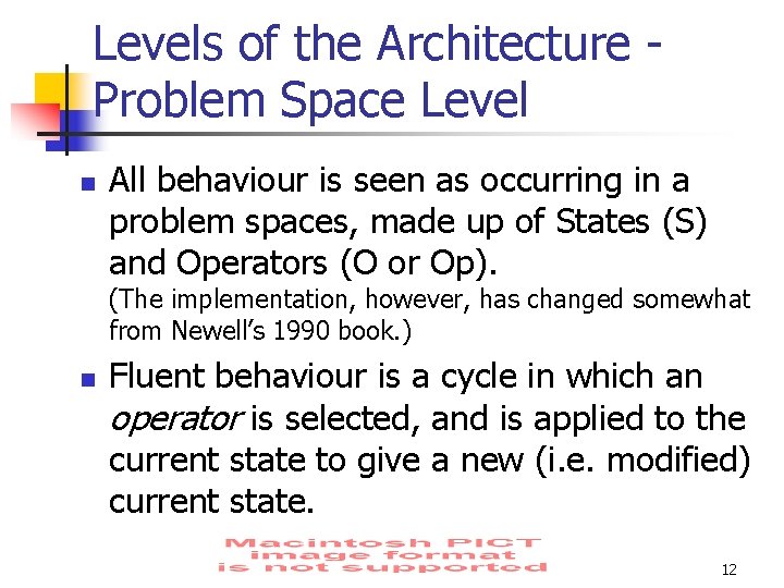 Levels of the Architecture Problem Space Level n All behaviour is seen as occurring Levels of the Architecture Problem Space Level n All behaviour is seen as occurring