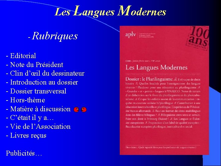 Les Langues Modernes - Rubriques - Editorial - Note du Président - Clin d’œil