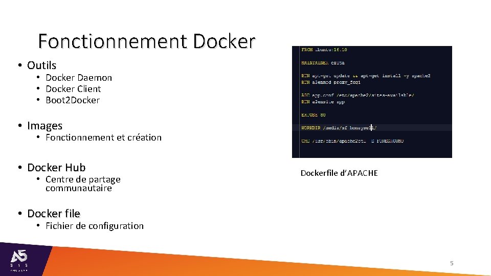 Fonctionnement Docker • Outils • Docker Daemon • Docker Client • Boot 2 Docker