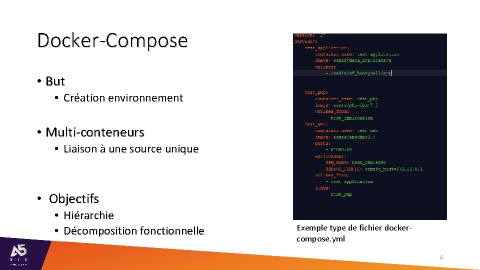 Docker-Compose • But • Création environnement • Multi-conteneurs • Liaison à une source unique