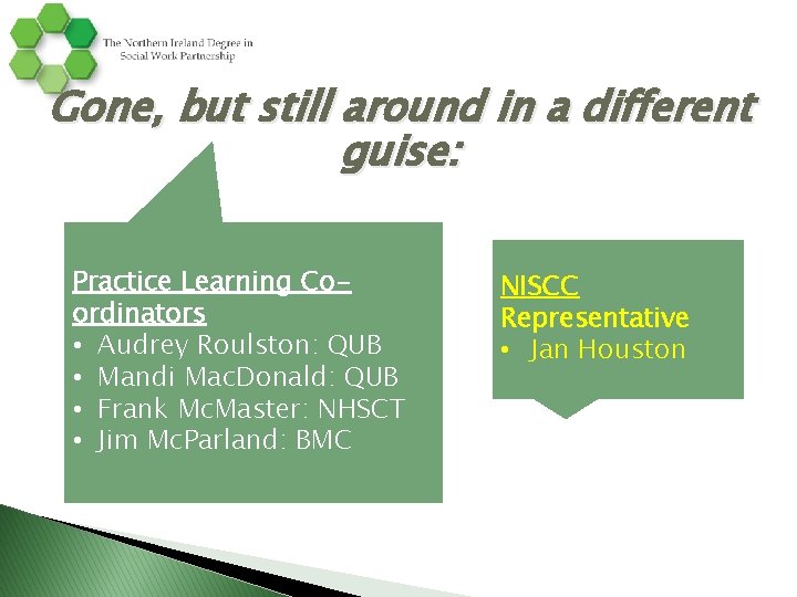 Gone, but still around in a different guise: Practice Learning Coordinators • Audrey Roulston: Gone, but still around in a different guise: Practice Learning Coordinators • Audrey Roulston:
