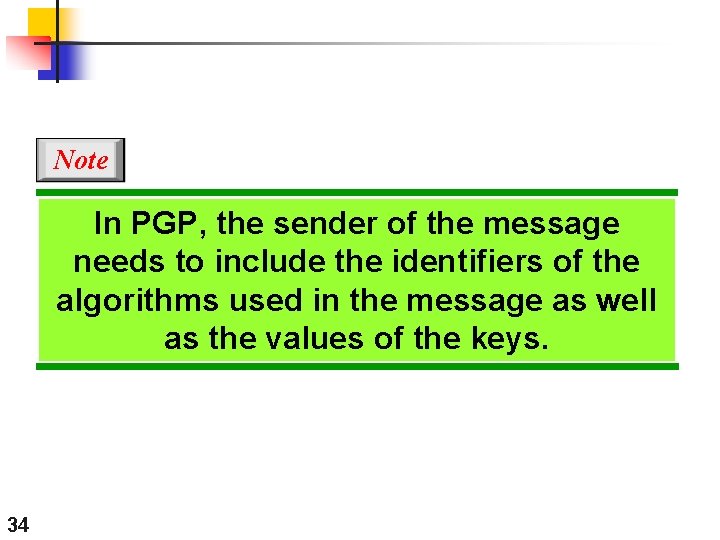 Note In PGP, the sender of the message needs to include the identifiers of Note In PGP, the sender of the message needs to include the identifiers of