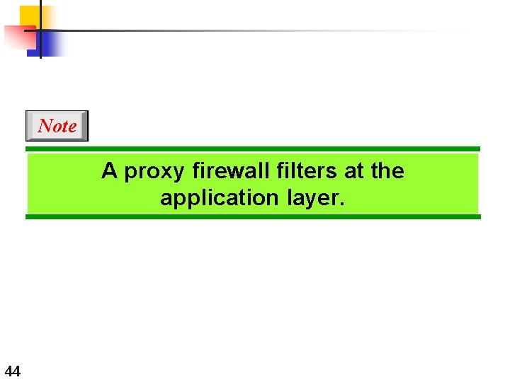 Note A proxy firewall filters at the application layer. 44 Note A proxy firewall filters at the application layer. 44