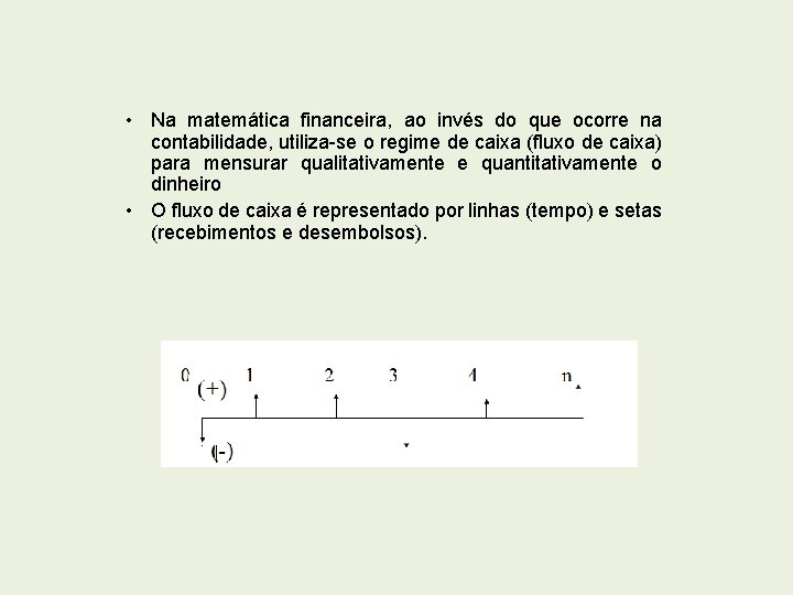  • Na matemática financeira, ao invés do que ocorre na contabilidade, utiliza-se o