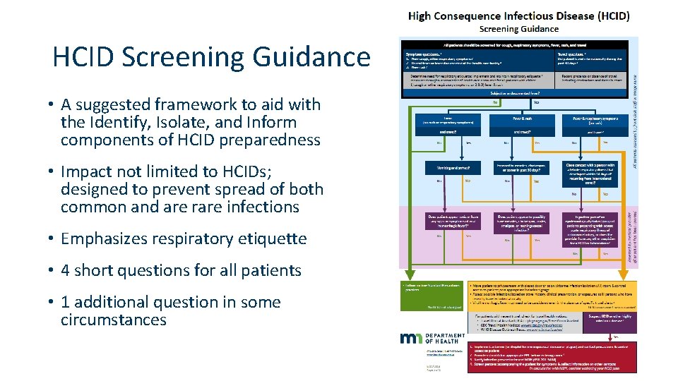 HCID Screening Guidance • A suggested framework to aid with the Identify, Isolate, and