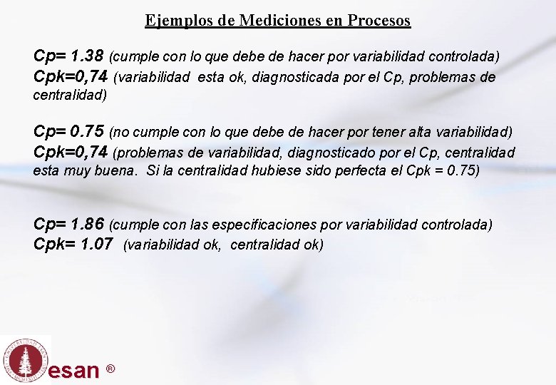 Ejemplos de Mediciones en Procesos Cp= 1. 38 (cumple con lo que debe de