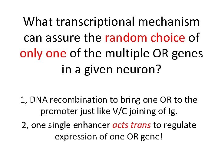 What transcriptional mechanism can assure the random choice of only one of the multiple What transcriptional mechanism can assure the random choice of only one of the multiple