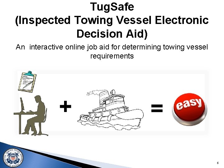 Tug. Safe (Inspected Towing Vessel Electronic Decision Aid) An interactive online job aid for