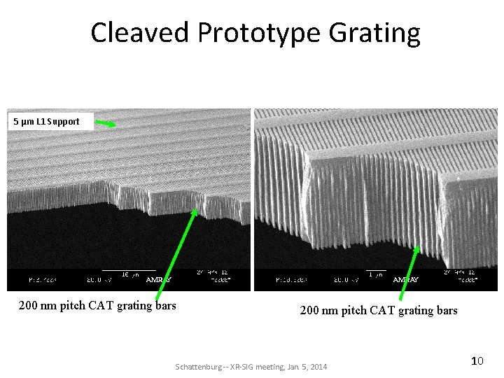 Cleaved Prototype Grating 5 µm L 1 Support 200 nm pitch CAT grating bars Cleaved Prototype Grating 5 µm L 1 Support 200 nm pitch CAT grating bars
