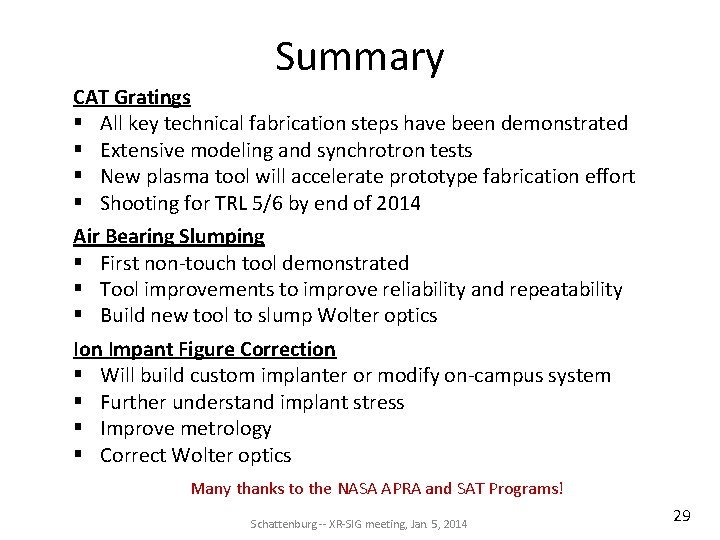 Summary CAT Gratings § All key technical fabrication steps have been demonstrated § Extensive Summary CAT Gratings § All key technical fabrication steps have been demonstrated § Extensive