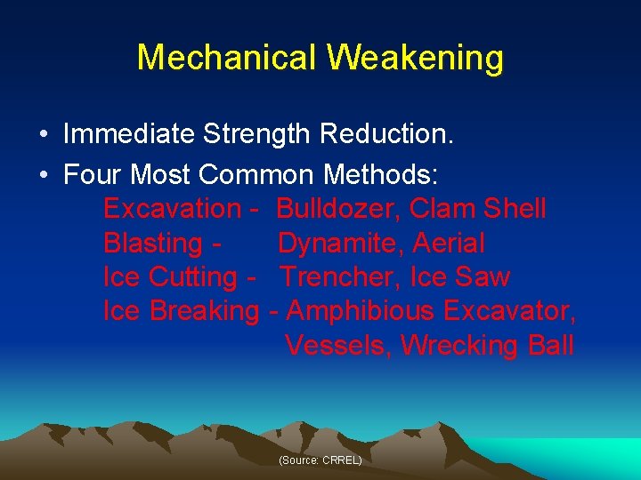 Mechanical Weakening • Immediate Strength Reduction. • Four Most Common Methods: Excavation - Bulldozer,