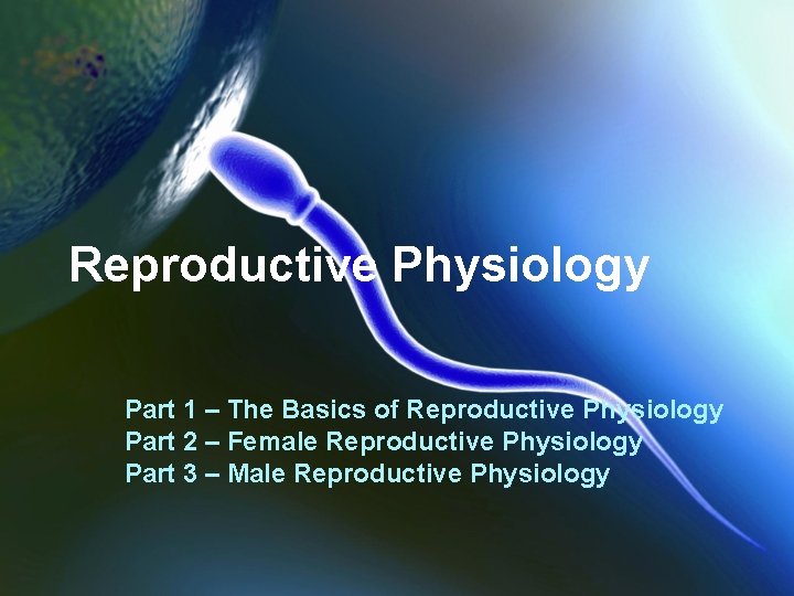 Reproductive Physiology Part 1 – The Basics of Reproductive Physiology Part 2 – Female