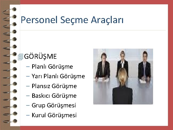 Personel Seçme Araçları 4 GÖRÜŞME – Planlı Görüşme – Yarı Planlı Görüşme – Plansız