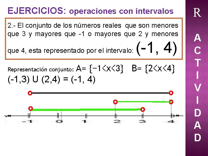 EJERCICIOS: operaciones con intervalos 2. - El conjunto de los números reales que son EJERCICIOS: operaciones con intervalos 2. - El conjunto de los números reales que son