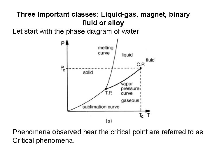 Three Important classes: Liquid-gas, magnet, binary fluid or alloy Let start with the phase