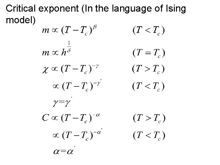 Critical exponent (In the language of Ising model) 