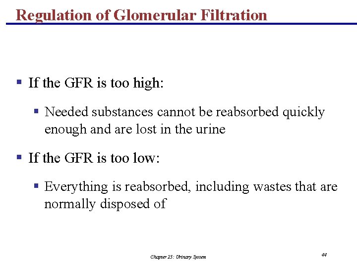 Regulation of Glomerular Filtration § If the GFR is too high: § Needed substances