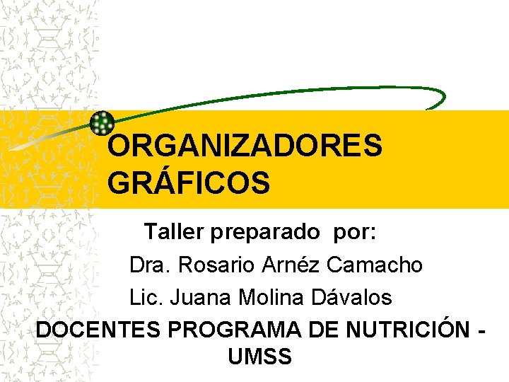 ORGANIZADORES GRÁFICOS Taller preparado por: Dra. Rosario Arnéz Camacho Lic. Juana Molina Dávalos DOCENTES