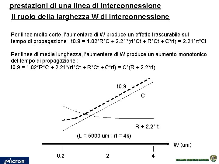 prestazioni di una linea di interconnessione Il ruolo della larghezza W di interconnessione Per prestazioni di una linea di interconnessione Il ruolo della larghezza W di interconnessione Per