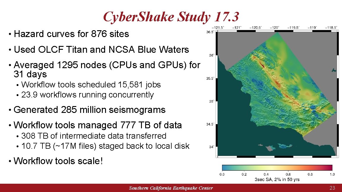 Cyber. Shake Study 17. 3 • Hazard curves for 876 sites • Used OLCF