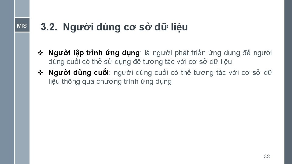 MIS 3. 2. Người dùng cơ sở dữ liệu v Người lập trình ứng