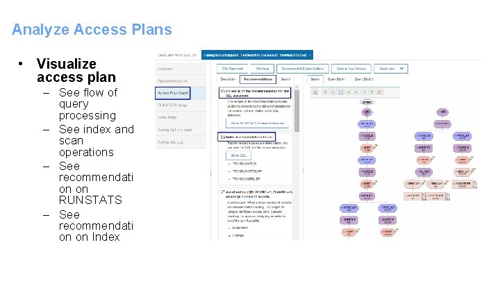 Analyze Access Plans • Visualize access plan – See flow of query processing –