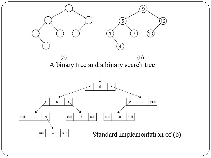 A binary tree and a binary search tree Standard implementation of (b) 