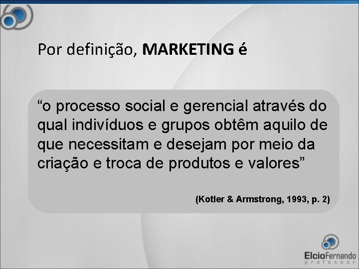 Por definição, MARKETING é “o processo social e gerencial através do qual indivíduos e