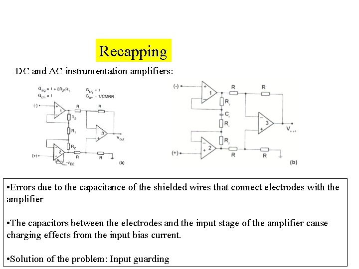 Recapping DC and AC instrumentation amplifiers: • Errors due to the capacitance of the