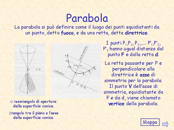 Parabola La parabola si può definire come il luogo dei punti equidistanti da un Parabola La parabola si può definire come il luogo dei punti equidistanti da un