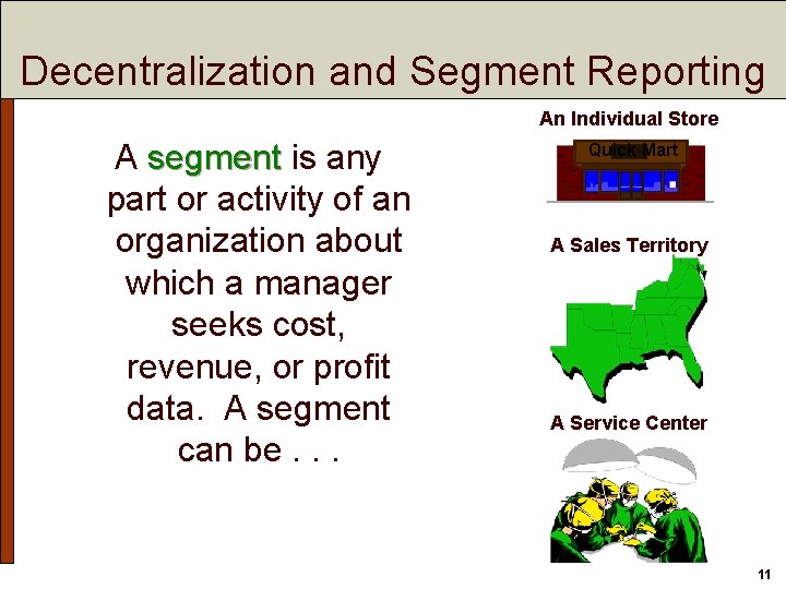Decentralization and Segment Reporting An Individual Store A segment is any part or activity Decentralization and Segment Reporting An Individual Store A segment is any part or activity