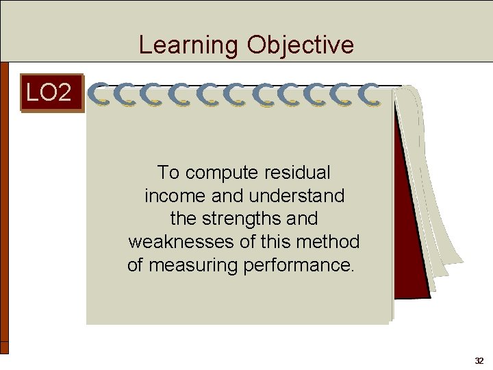 Learning Objective LO 2 To compute residual income and understand the strengths and weaknesses Learning Objective LO 2 To compute residual income and understand the strengths and weaknesses