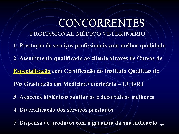 CONCORRENTES PROFISSIONAL MÉDICO VETERINÁRIO 1. Prestação de serviços profissionais com melhor qualidade 2. Atendimento