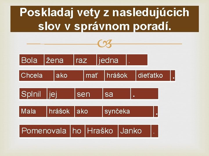 Poskladaj vety z nasledujúcich slov v správnom poradí. Bola Chcela žena ako Splnil jej